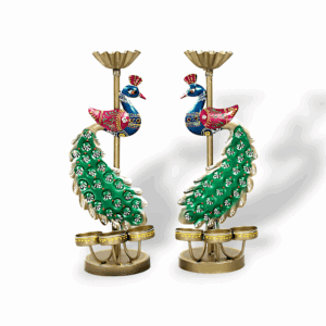 Metal Hand Painted Peacock T-Light Holder - Elegants Peacock Disign Tealight Candle Holder - Candle Holder Stand Showpiece for Home Decor - Decorative Showpiece Set of 2