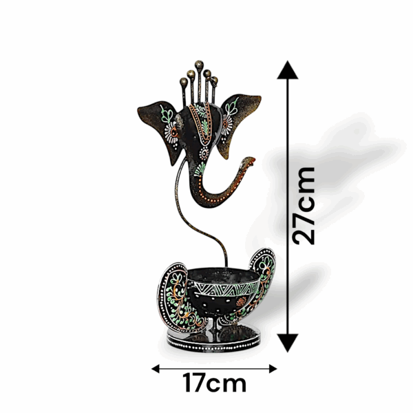 Iron Metal Lord Ganesha Tealight Candle Holder - Handicraft and Hand Painted Showpiece Stand for Home, Living Room, Pooja Room, Dewali Decoration - Image 4