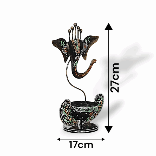 Iron Metal Lord Ganesha Tealight Candle Holder - Handicraft and Hand Painted Showpiece Stand for Home, Living Room, Pooja Room, Dewali Decoration - Image 4