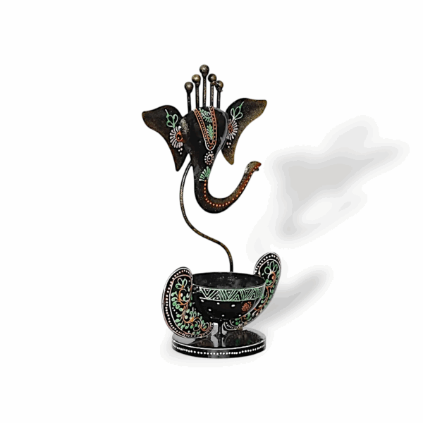 Iron Metal Lord Ganesha Tealight Candle Holder - Handicraft and Hand Painted Showpiece Stand for Home, Living Room, Pooja Room, Dewali Decoration - Image 3