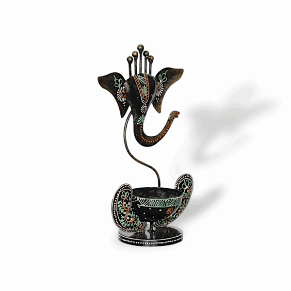 Iron Metal Lord Ganesha Tealight Candle Holder - Handicraft and Hand Painted Showpiece Stand for Home, Living Room, Pooja Room, Dewali Decoration - Image 3