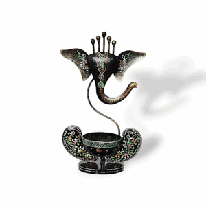Iron Metal Lord Ganesha Tealight Candle Holder - Handicraft and Hand Painted Showpiece Stand for Home, Living Room, Pooja Room, Dewali Decoration