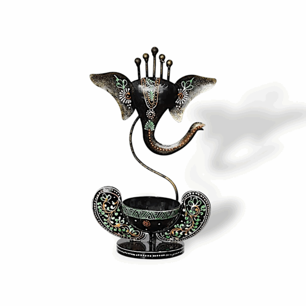 Iron Metal Lord Ganesha Tealight Candle Holder - Handicraft and Hand Painted Showpiece Stand for Home, Living Room, Pooja Room, Dewali Decoration