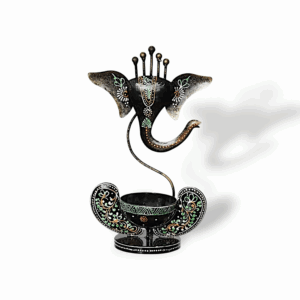 Iron Metal Lord Ganesha Tealight Candle Holder - Handicraft and Hand Painted Showpiece Stand for Home, Living Room, Pooja Room, Dewali Decoration