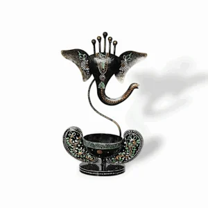 Iron Metal Lord Ganesha Tealight Candle Holder - Handicraft and Hand Painted Showpiece Stand for Home, Living Room, Pooja Room, Dewali Decoration