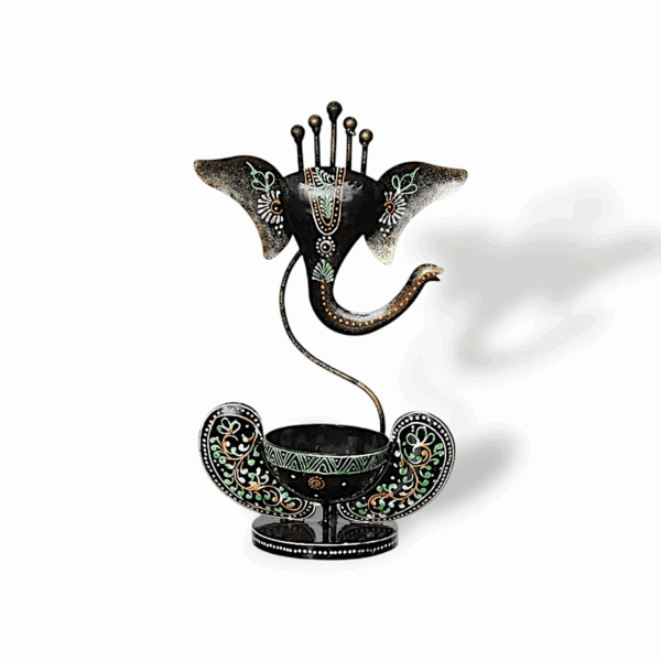 Iron Metal Lord Ganesha Tealight Candle Holder - Handicraft and Hand Painted Showpiece Stand for Home, Living Room, Pooja Room, Dewali Decoration