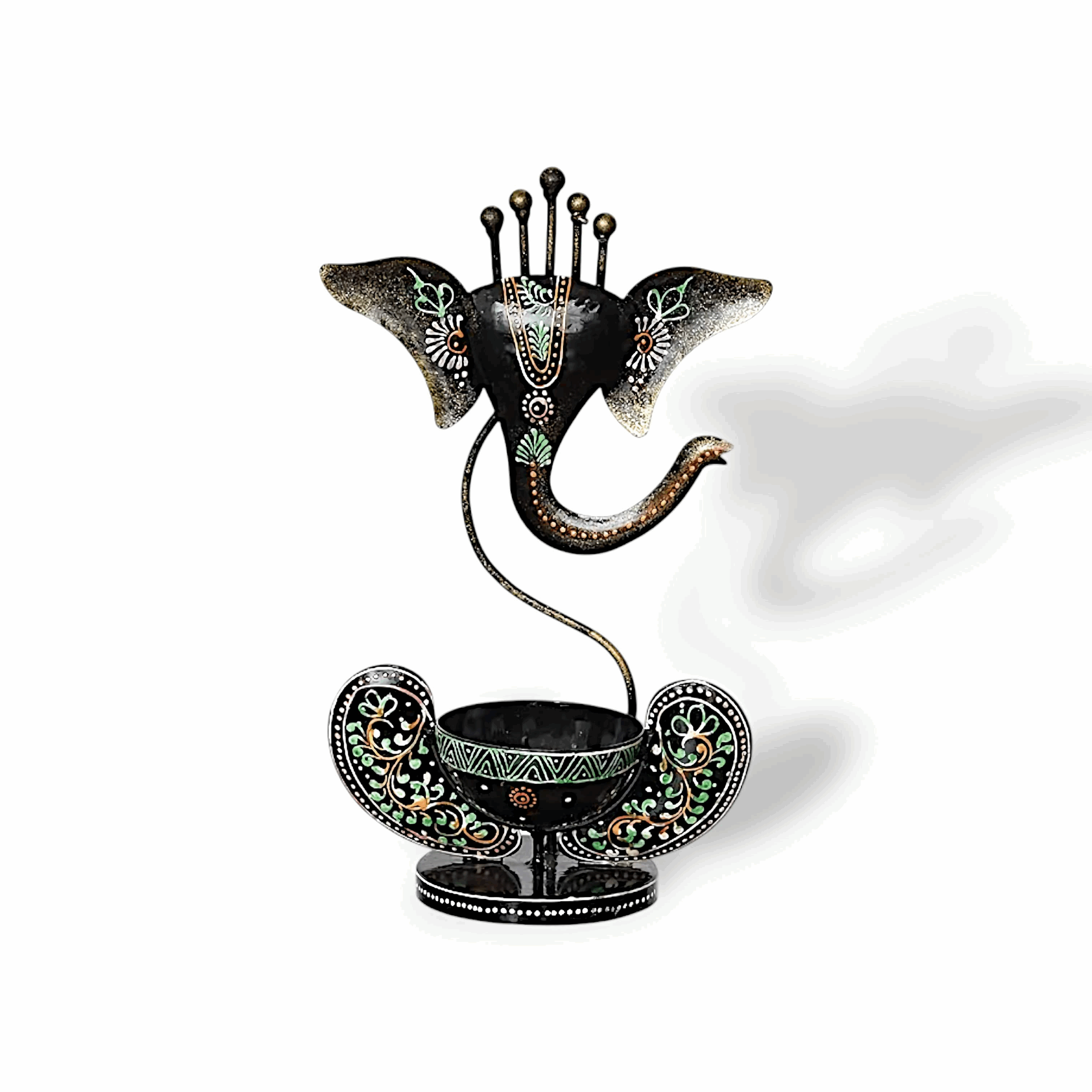 Iron Metal Lord Ganesha Tealight Candle Holder - Handicraft and Hand Painted Showpiece Stand for Home, Living Room, Pooja Room, Dewali Decoration