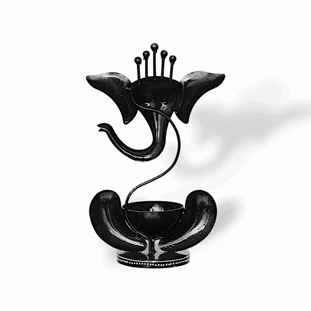 Iron Metal Lord Ganesha Tealight Candle Holder - Handicraft and Hand Painted Showpiece Stand for Home, Living Room, Pooja Room, Dewali Decoration - Image 2