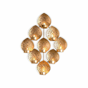Elegant Gold Leaf Wall-Mounted Candle Holder - Tealight Candle Holder for Home Decor - Golden 9 Leaf Design Candle Holder Wall Hanging - Candle Holder with Intricate Cut-Out Design