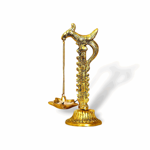 Golden Parrot Metal Diya Hanging with Bird Diya Pair - Parrot Design Metal Hanging with Chain Diya Pair - Metal Oil Lamp for Home Decor, Mandir Room Decoration Item, Wedding Gift - Image 4