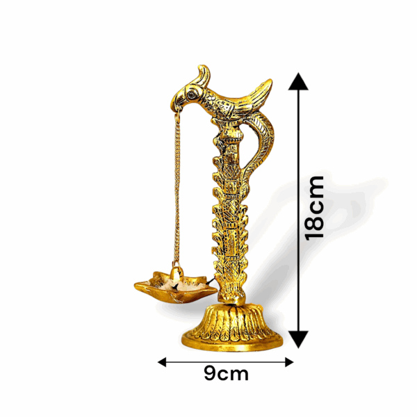 Golden Parrot Metal Diya Hanging with Bird Diya Pair - Parrot Design Metal Hanging with Chain Diya Pair - Metal Oil Lamp for Home Decor, Mandir Room Decoration Item, Wedding Gift - Image 3