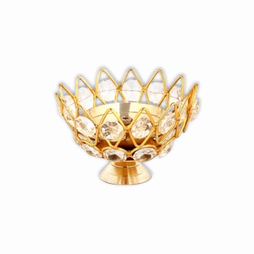 Round Shape Kamal Deep - Brass Oil Diya Lamp For Diwali Puja, Home Decor, Temple, Aarti Pooja And Festive Celebrations.