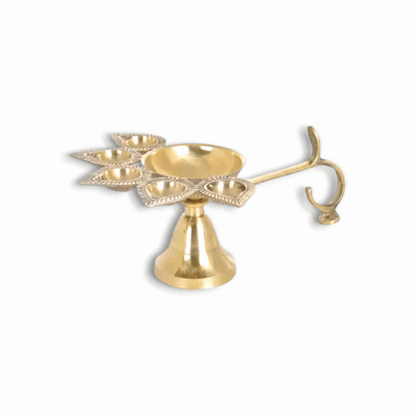 Five Face Diya - Oil Lamp Panch Aarti For Navratra -Brass Diya Stand For Temple ,Pooja Gifts And Decor - Akhand Diya for Puja - Image 2