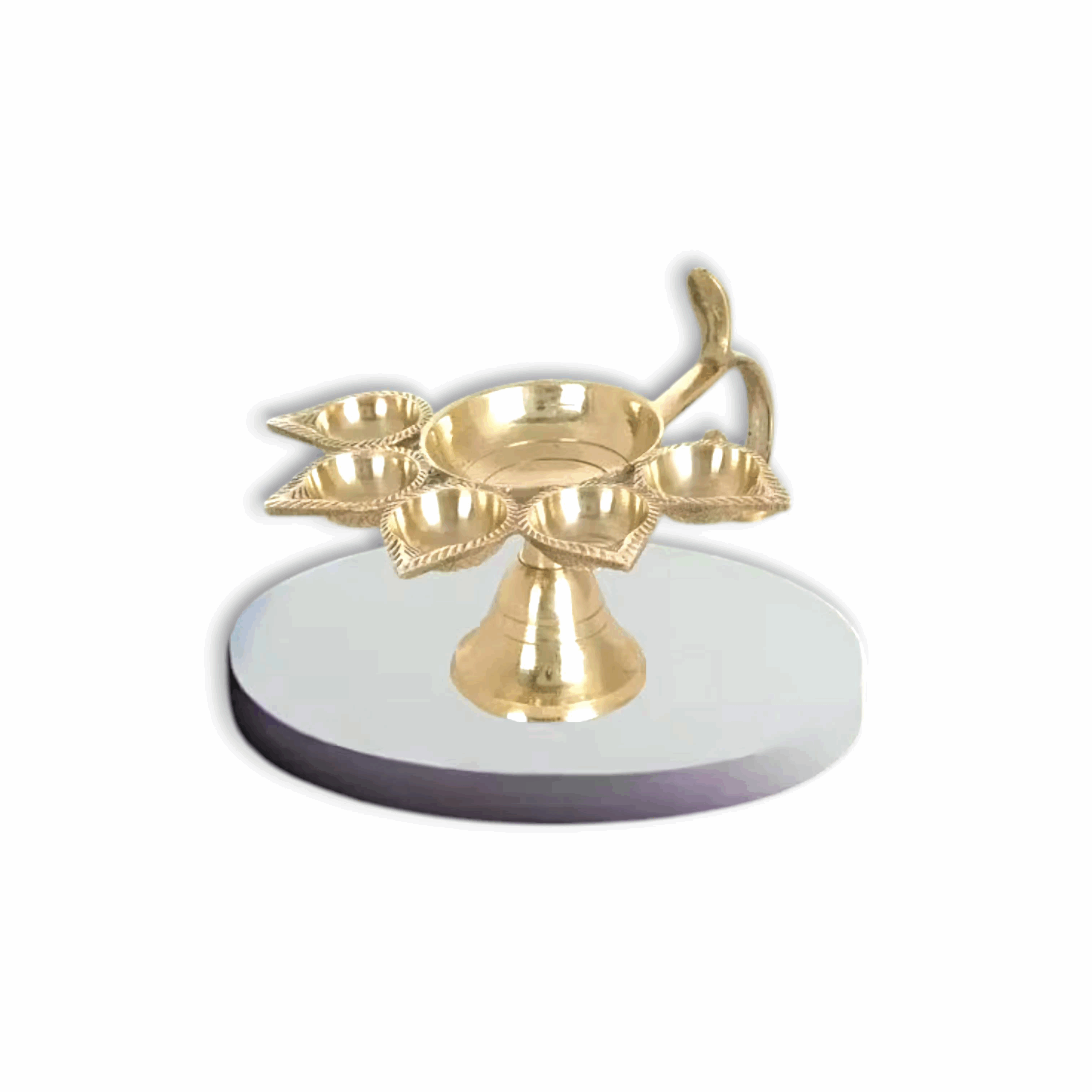Five Face Diya - Oil Lamp Panch Aarti For Navratra -Brass Diya Stand For Temple ,Pooja Gifts And Decor - Akhand Diya for Puja