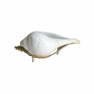 Jal Shankh for Pooja - Jal Shankh With Brass Shankh Stands - Medium Jal Shankh with Pure Brass Shankha Stand for Pooja