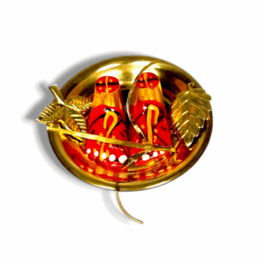 Maa Tara Charan Paduka Set With Pure Brass Plate - Maa Tara Charan Paduka - With Bel Pata, Tulsi Pata And Durba Grass