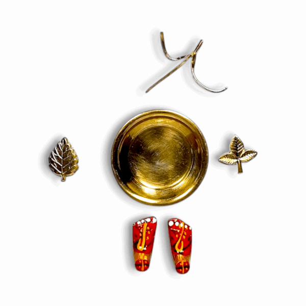 Maa Tara Charan Paduka Set With Pure Brass Plate - Maa Tara Charan Paduka - With Bel Pata, Tulsi Pata And Durba Grass - Image 2