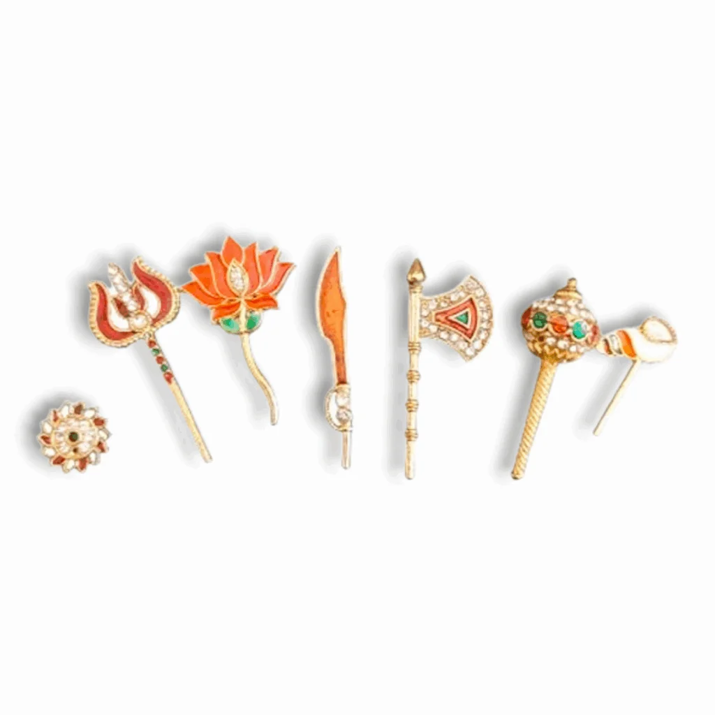 Navratri Special Matarani Astra Small Size - Set Of 7 - Sword, Chakra, Gadha, Pankha, Conch, Lotus & Trishul - Size No 4,5,6,7 - Image 2