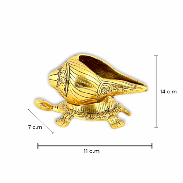 Metal Shank Placed On Tortoise Stand - Golden Colour Shank With Tortoise Stand For Pooja Purpose - Image 3