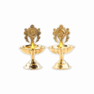 Golden Brass Shank Chakra Diya -  Shank Chakra Diya - Shank Chakra Diya Stand 3 inch