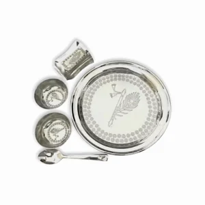 Laddu Gopal Ji Pooja Steel Thali Set - Kanha Ji Steel Pooja Thali - Bhagwan Ji Bhog Steel Thali Set - Kitchen Set for Home, Pooja, Bhagwan Ji Bhog Steel Thali