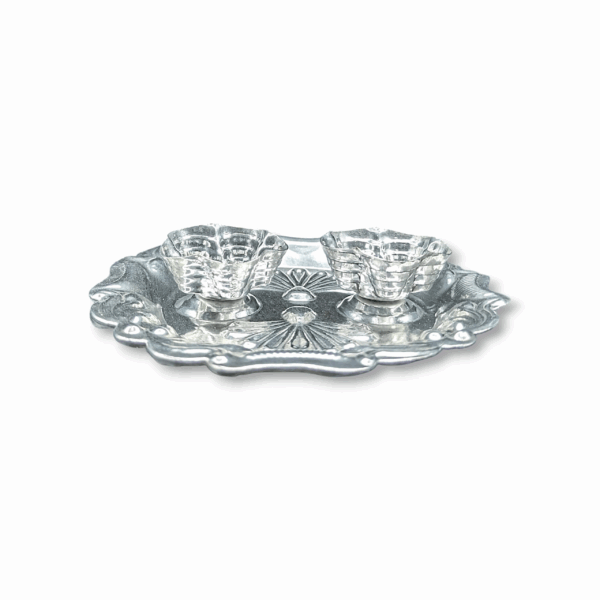 Silver Plated Haldi & Kumkum Holders with Decorative Tray - Haldi and Kumkum Holder Trey - Haldi and Kumkum Holder Made By German Silver Plating - Image 3