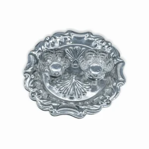 Silver Plated Haldi & Kumkum Holders with Decorative Tray - Haldi and Kumkum Holder Trey - Haldi and Kumkum Holder Made By German Silver Plating