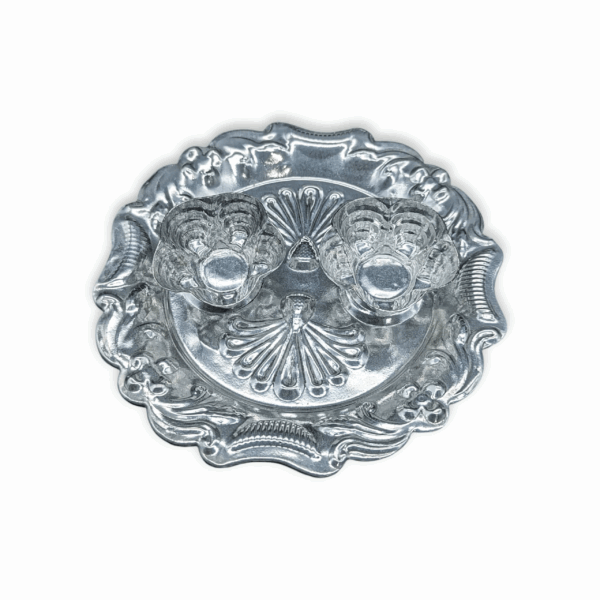 Silver Plated Haldi & Kumkum Holders with Decorative Tray - Haldi and Kumkum Holder Trey - Haldi and Kumkum Holder Made By German Silver Plating