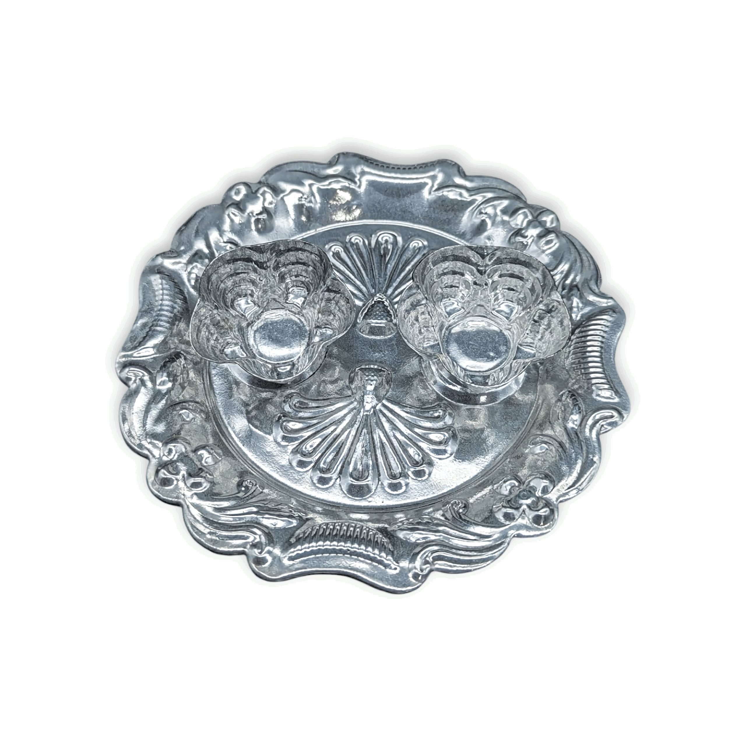 Silver Plated Haldi & Kumkum Holders with Decorative Tray - Haldi and Kumkum Holder Trey - Haldi and Kumkum Holder Made By German Silver Plating