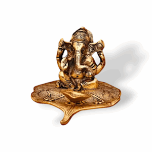Antique Metal Patta Ganesha with Deepak - Batti Stand Deepak Ganesh - 18cm Patta Ganesha ji Murti