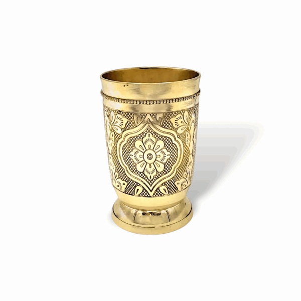 Pure Brass Glass - Brass Utensils - Pure Brass Pital Ke Bartan - Pure Brass Pital Ke Bartan - Unique Design Pital Glass with Ayurvedic Health Benefits - Perfect for Puja, Health & Everyday Use - Image 3