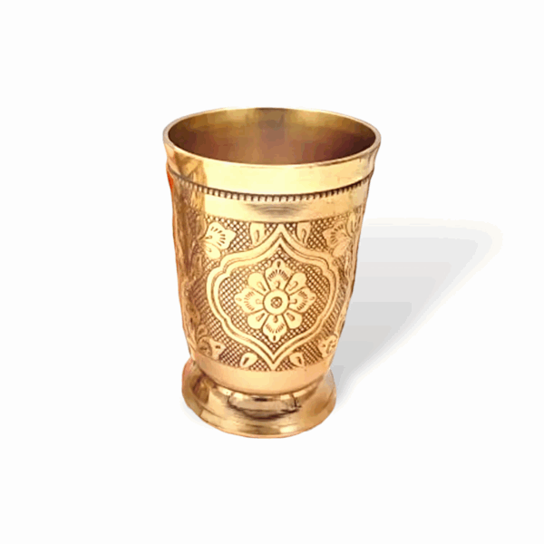 Pure Brass Glass - Brass Utensils - Pure Brass Pital Ke Bartan - Pure Brass Pital Ke Bartan - Unique Design Pital Glass with Ayurvedic Health Benefits - Perfect for Puja, Health & Everyday Use - Image 2