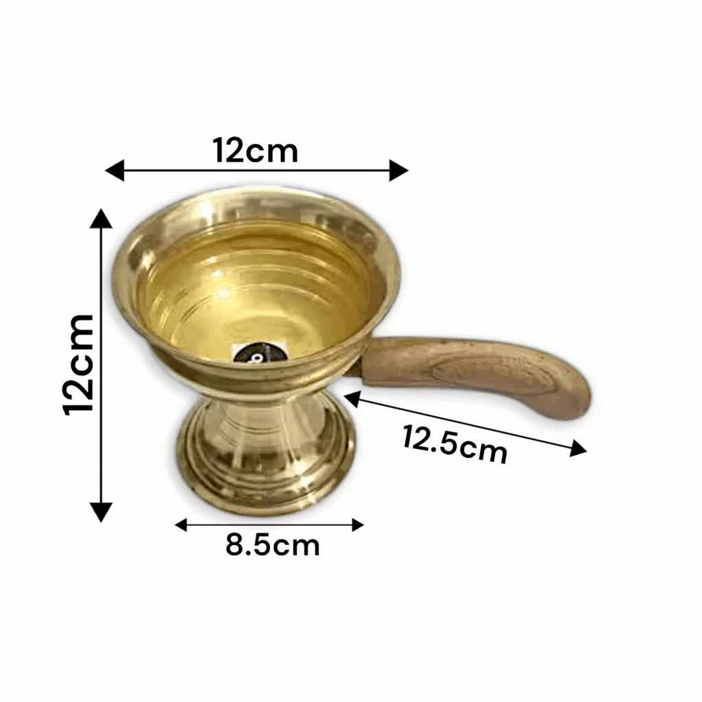 Pure Brass Dhuna Loban Burner with Wooden Handle - Brass Dhunuchi Dhoop Dani - Dhoop Dani Dhuni - Table Incense Burner for Loban, Dhunuchi for Puja - Image 2