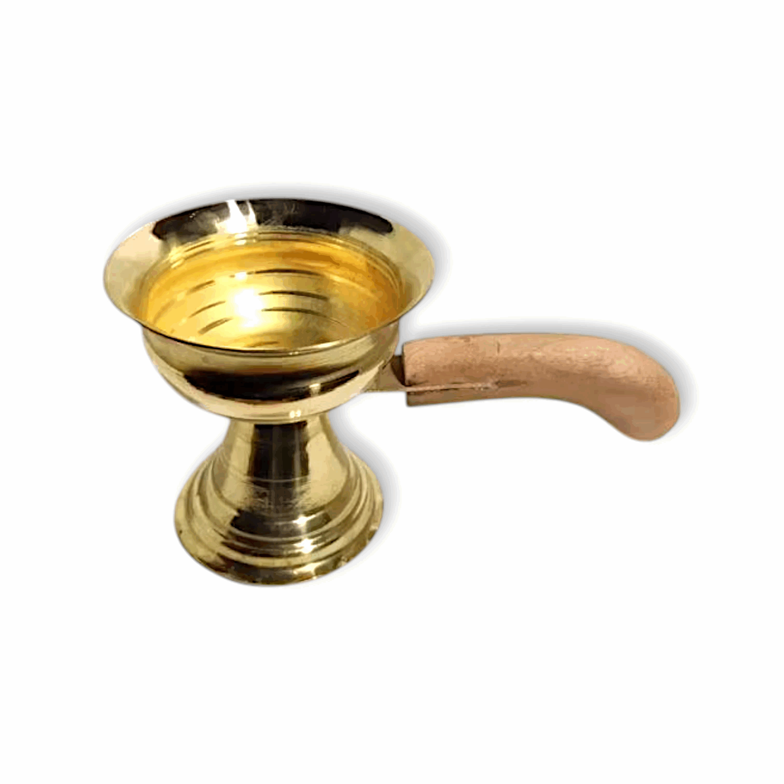 Pure Brass Dhuna Loban Burner with Wooden Handle  - Brass Dhunuchi Dhoop Dani - Dhoop Dani Dhuni - Table Incense Burner for Loban, Dhunuchi for Puja