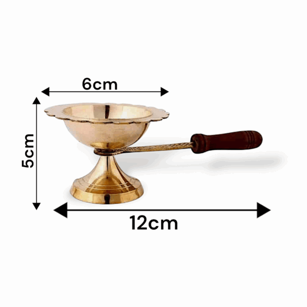 Pure Brass Aarti Dhoop Dani with Wooden Handle - Brass Dhoop Dani - Camphor Burner for Pooja, Navratri, Jot and Home Decor - Image 2