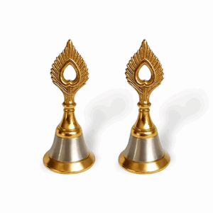 Pure Metal Pooja Bells - Pooja Ghanti - Gold & Silver Finish Pooja Bells - Spiritual Metal Krishna Mor Pankh Design Ghanti Bell for Every Ritual - Set of 2