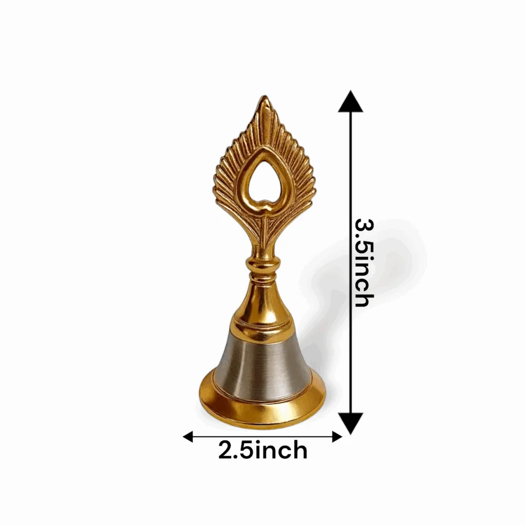 Pure Metal Pooja Bells - Pooja Ghanti - Gold & Silver Finish Pooja Bells - Spiritual Metal Krishna Mor Pankh Design Ghanti Bell for Every Ritual - Set of 2 - Image 3