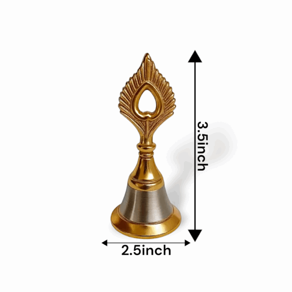 Pure Metal Pooja Bells - Pooja Ghanti - Gold & Silver Finish Pooja Bells - Spiritual Metal Krishna Mor Pankh Design Ghanti Bell for Every Ritual - Set of 2 - Image 3