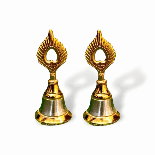 Pure Metal Pooja Bells - Pooja Ghanti - Gold & Silver Finish Pooja Bells - Spiritual Metal Krishna Mor Pankh Design Ghanti Bell for Every Ritual - Set of 2 - Image 2