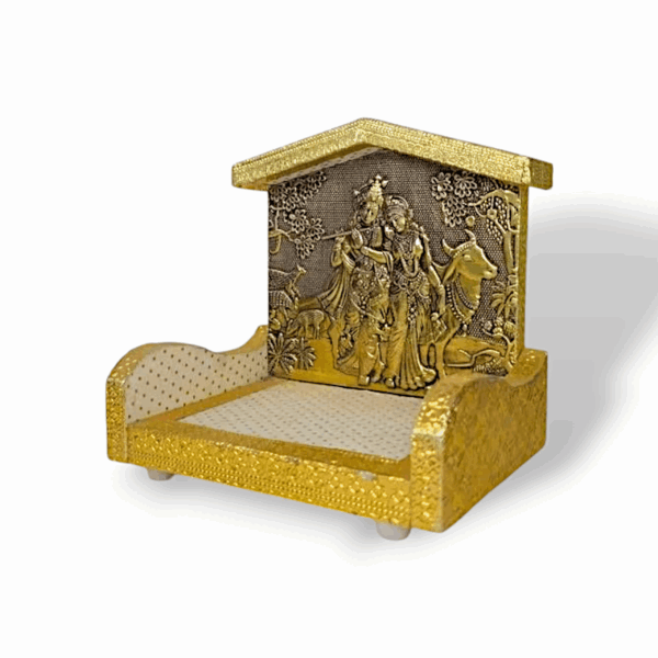 Radha Krishna Wooden Singhasan - Handmade Singhasan For Laddu Gopal ji - 12 c.m Laddu Gopal Singhasan - Image 3