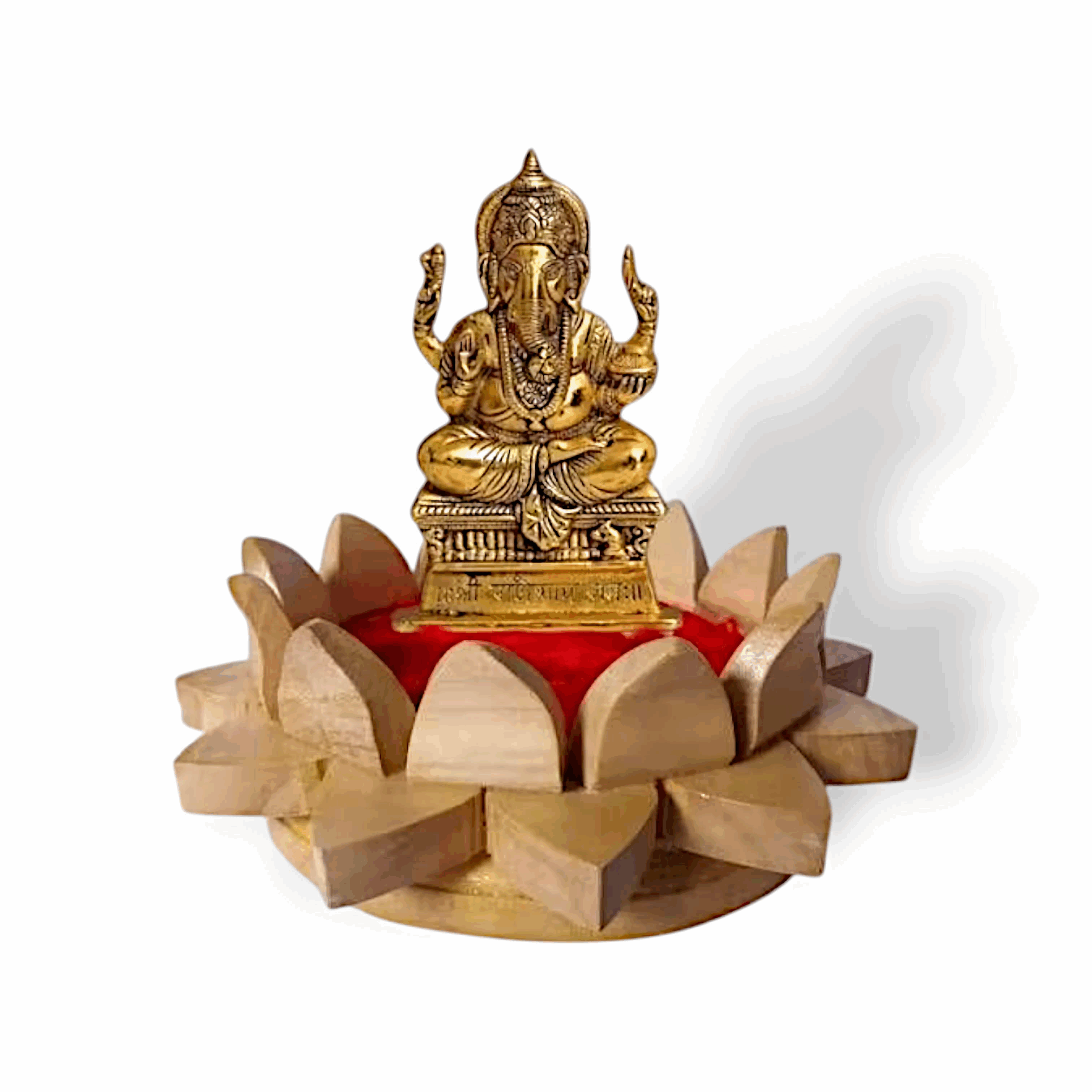 Lotus design Wooden Aasan - Shriparni Wood Kamal Shapped Aasan For God / Yantra