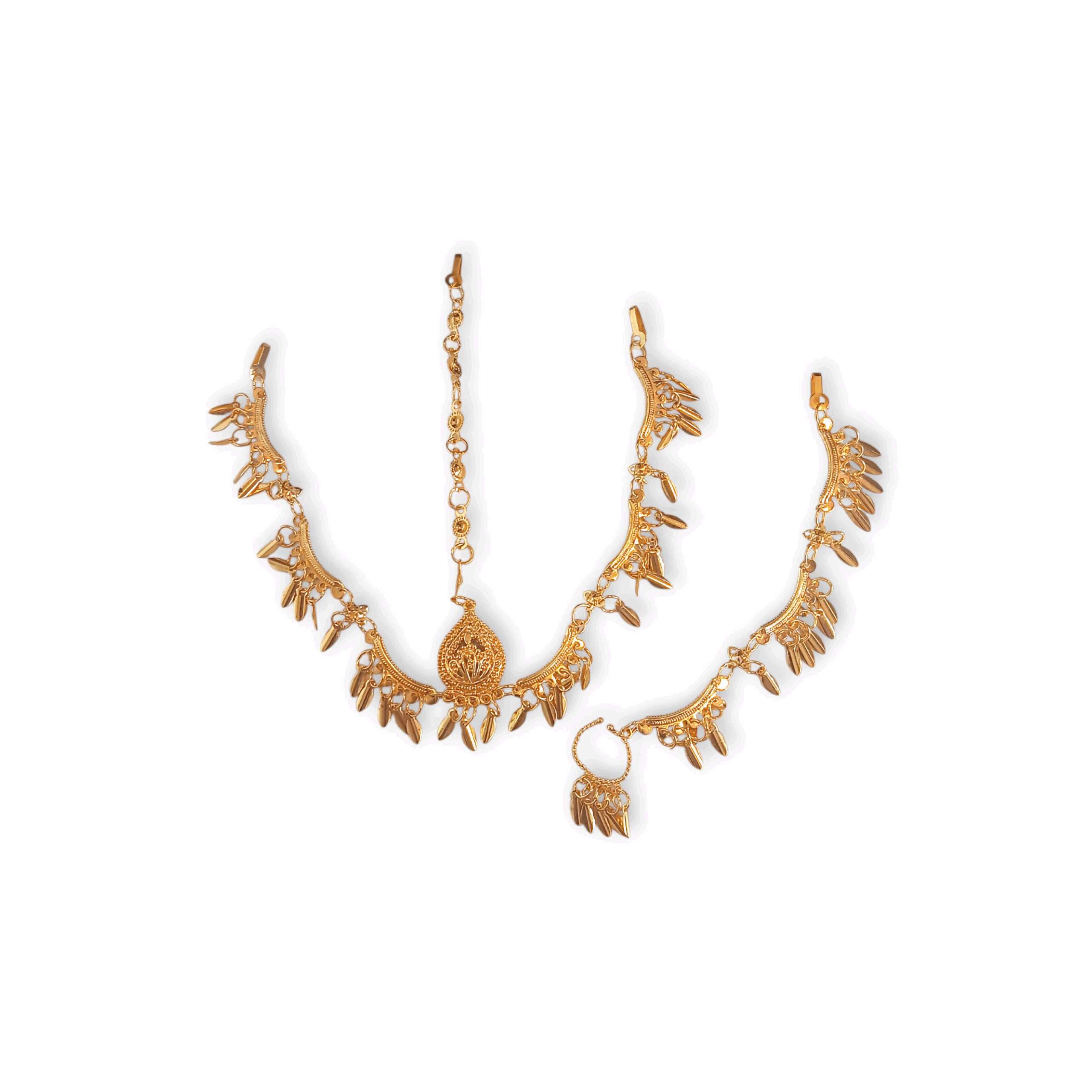Designing Tayra Tikli with Nose Pin - Gold Finish Tayra Tikli with Nath - Matha Patti - Tayra Tikli for Pooja Purpose - Maa Kali, Maa Durga, Laxmi Mata Sringar Set