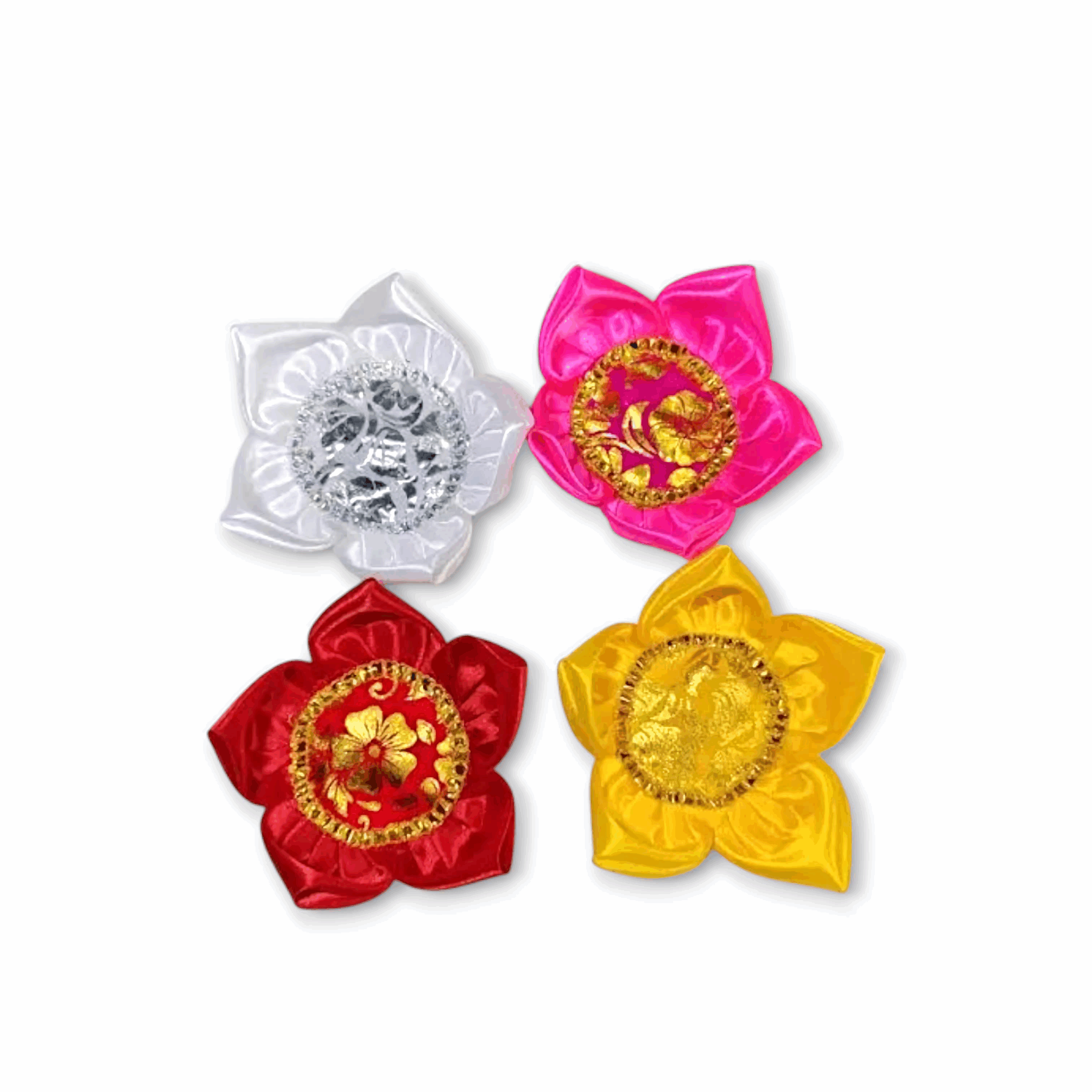 Padma Asan For Laddu Gopal - Read ,Pink, Yellow, White Beutifull Puja Asan - Multi Colour Asan For Puja Mandir And Decorative