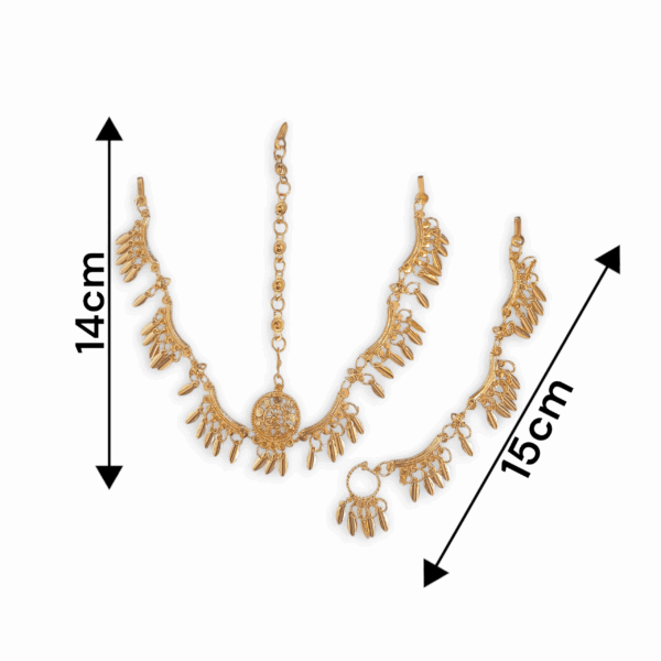 Designing Tayra Tikli with Nose Pin - Gold Finish Tayra Tikli with Nath - Matha Patti - Tayra Tikli for Pooja Purpose - Maa Kali, Maa Durga, Laxmi Mata Sringar Set - Image 2