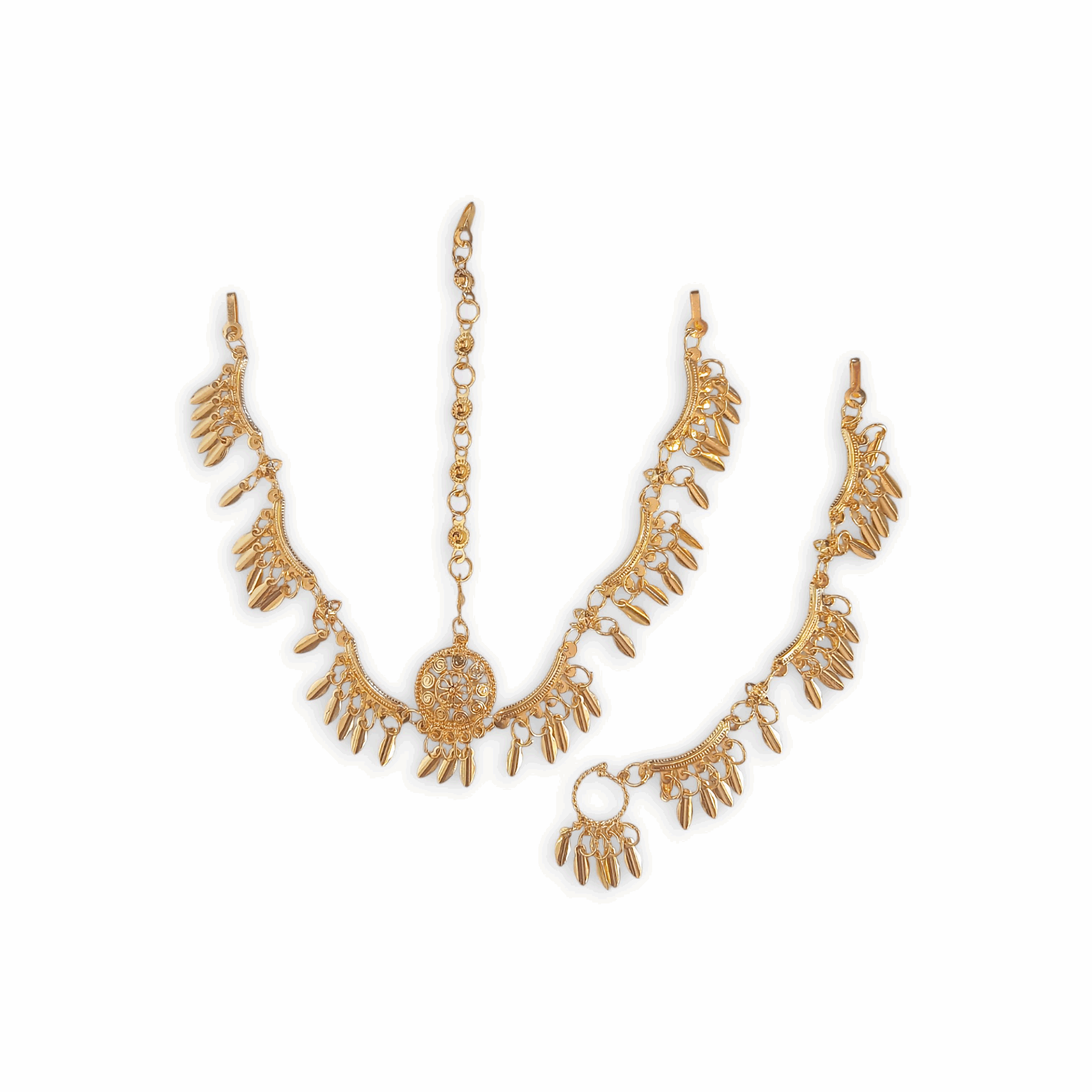 Designing Tayra Tikli with Nose Pin - Gold Finish Tayra Tikli with Nath - Matha Patti - Tayra Tikli for Pooja Purpose - Maa Kali, Maa Durga, Laxmi Mata Sringar Set