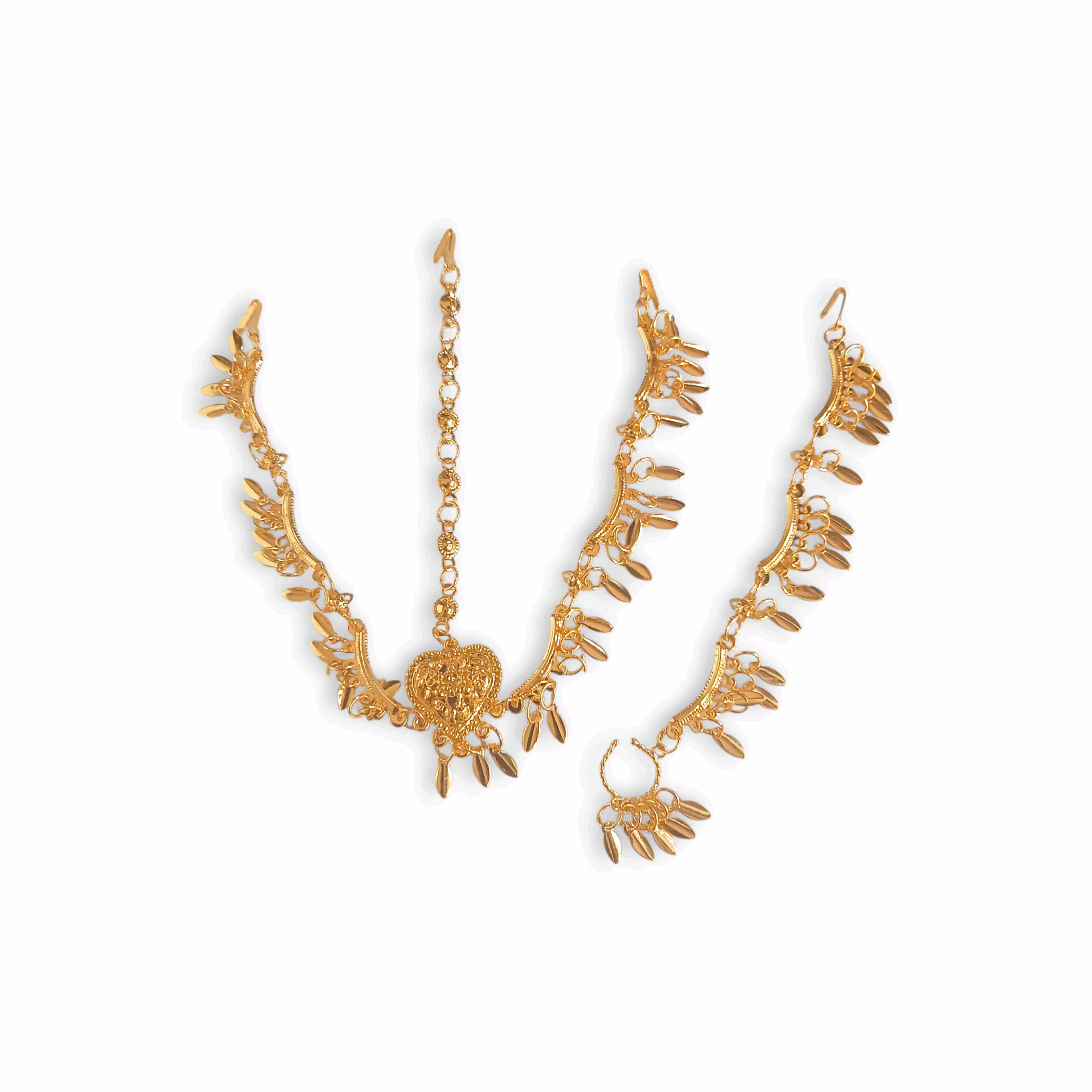 Designing Tayra Tikli with Nose Pin - Gold Finish Tayra Tikli with Nath - Mathapatti - Tayra Tikli for Pooja Purpose - Maa Kali, Maa Durga, Laxmi Mata Sringar Set