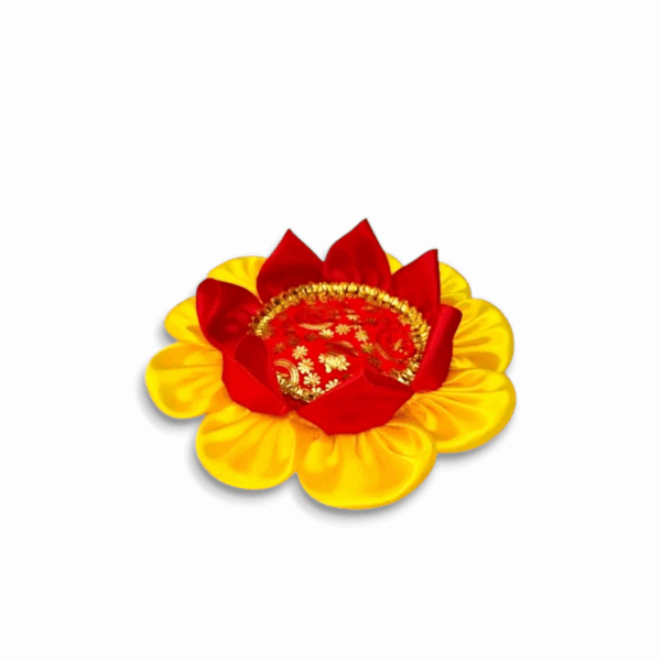 Beautiful Asan For Puja -Laddu Gopal Paddma Asan - Asan For Home Mandir And Decoration - Pack Of 2 Red Yellow Asan - Image 2