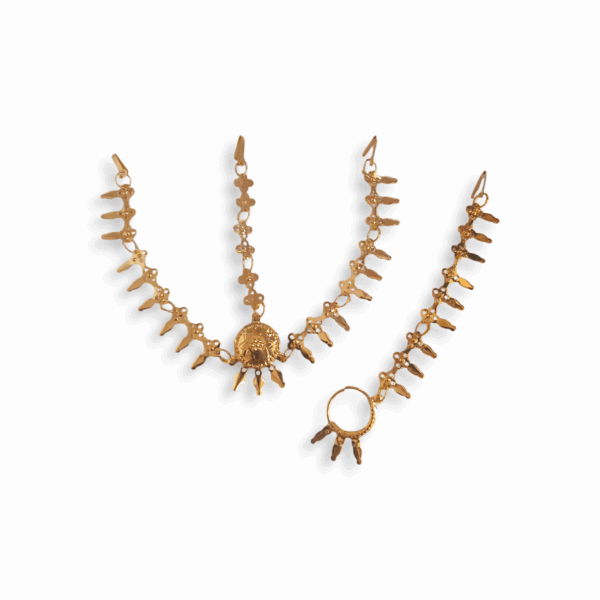 Tayra Tikli with Nose Pin - Gold Finish Tayra Tikli with Nath - Mathapatti - Tayra Tikli for Pooja Purpose - Maa Kali, Maa Durga, Laxmi Mata Sringar Set