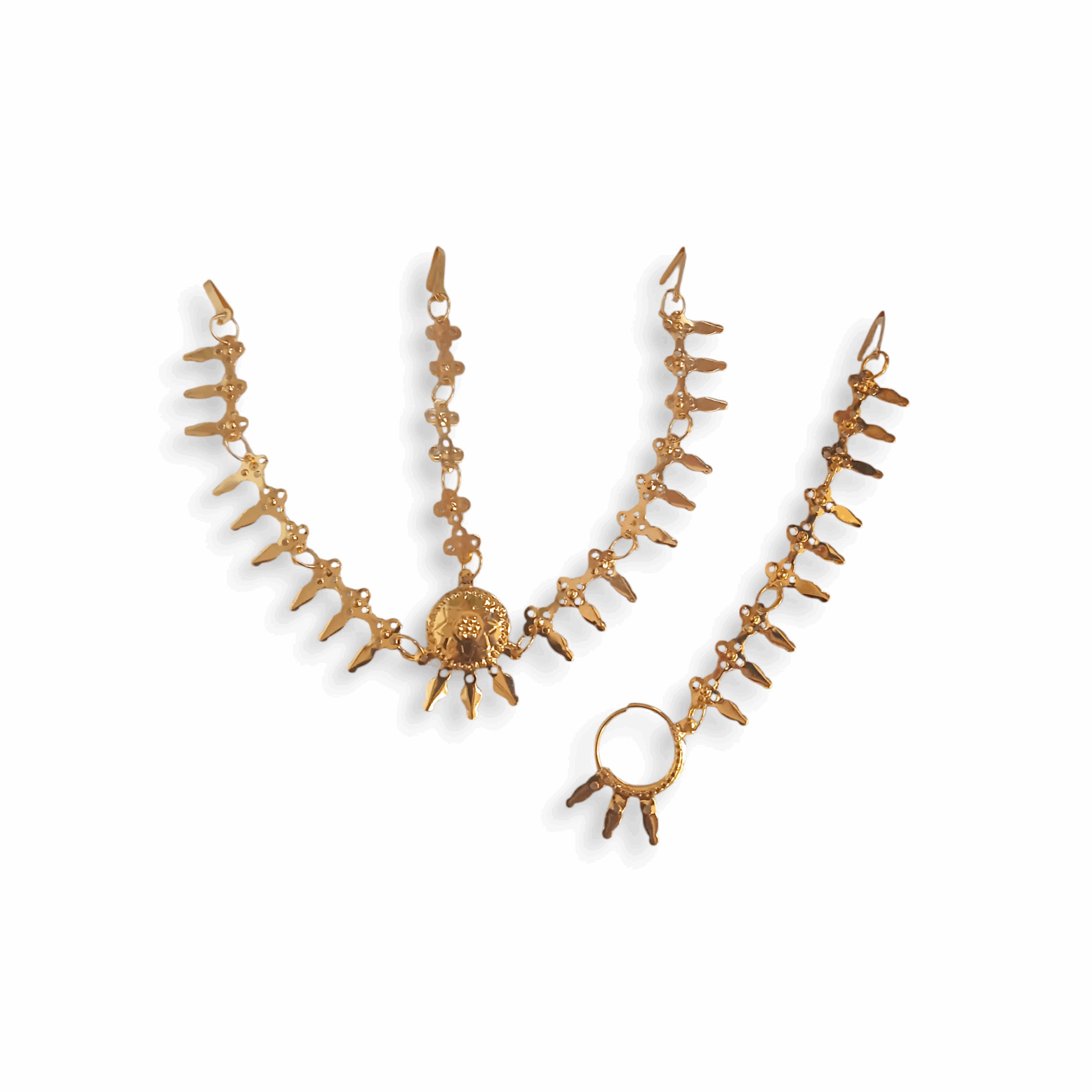 Tayra Tikli with Nose Pin - Gold Finish Tayra Tikli with Nath - Mathapatti - Tayra Tikli for Pooja Purpose - Maa Kali, Maa Durga, Laxmi Mata Sringar Set