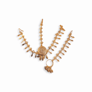 Tayra Tikli with Nose Pin - Gold Finish Tayra Tikli with Nath - Mathapatti - Tayra Tikli for Pooja Purpose - Maa Kali, Maa Durga, Laxmi Mata Sringar Set